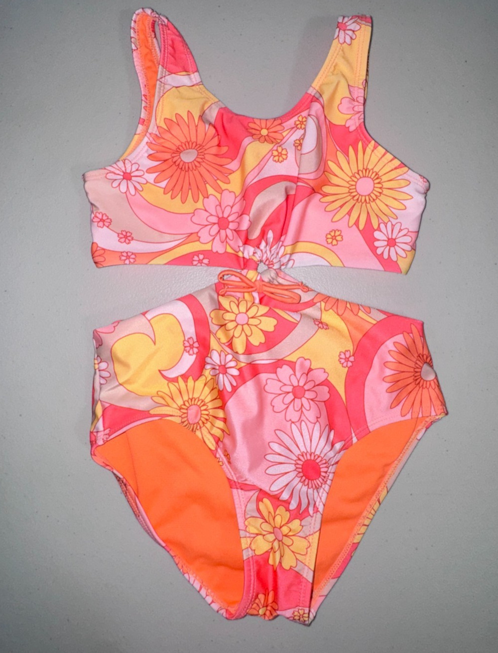 Breaking Waves Girls 8 Swimsuit Floral Print Keyhole Monokini Vacation Resort